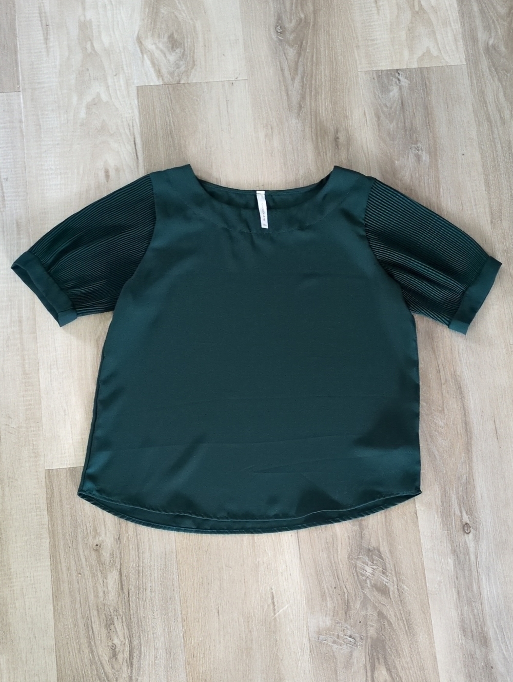 Chocolate Dark Green Blouse with Textured Short Sleeves